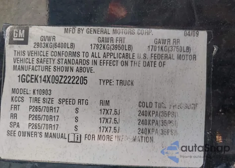 2009 Chevrolet Silverado 1500 Work Truck from USA, damaged, VIN 1GCEK14X09Z222205